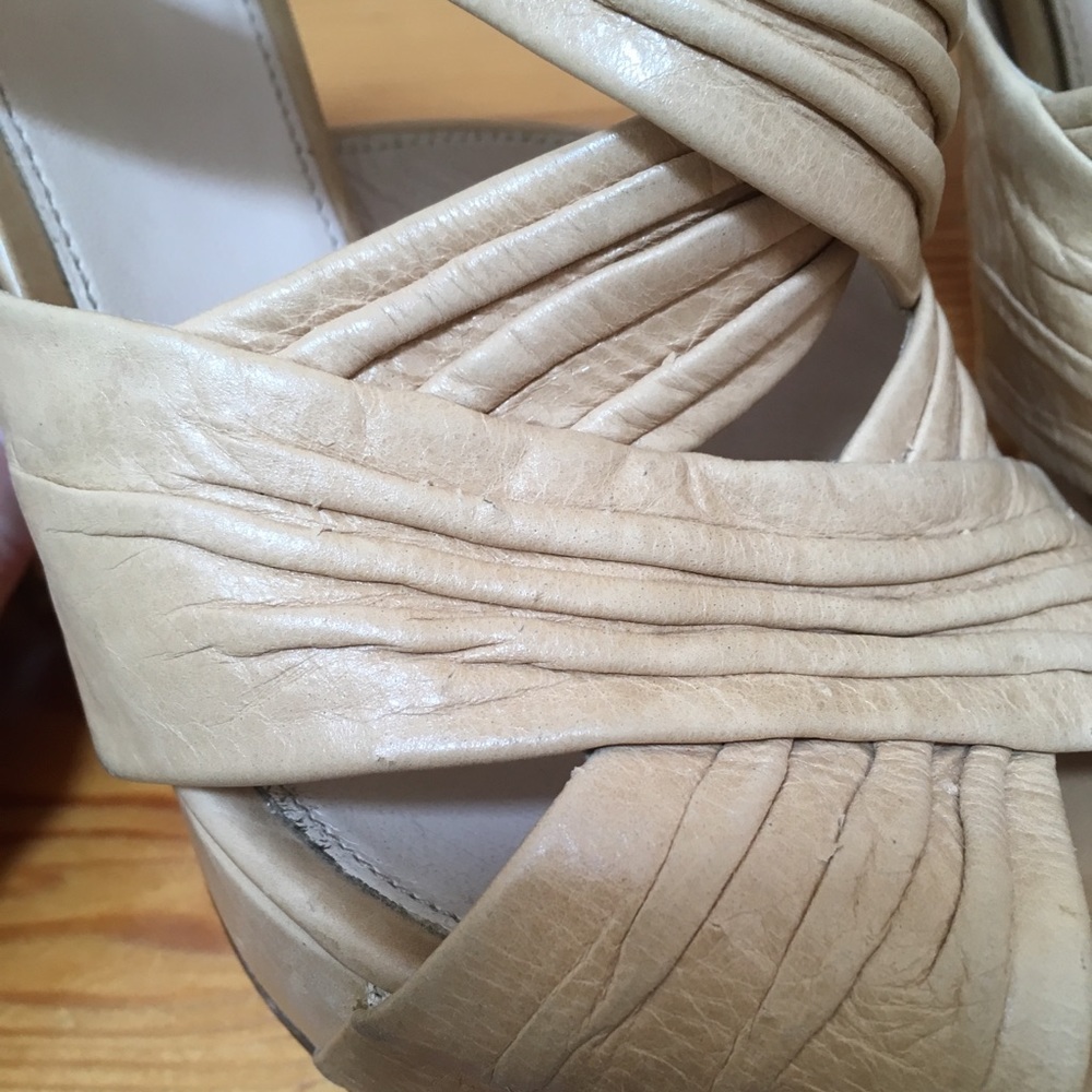 Prada Platform Heels Sandals Crisscross Ruched Slingback Nude Beige size 39.5 - Picture 10 of 16
